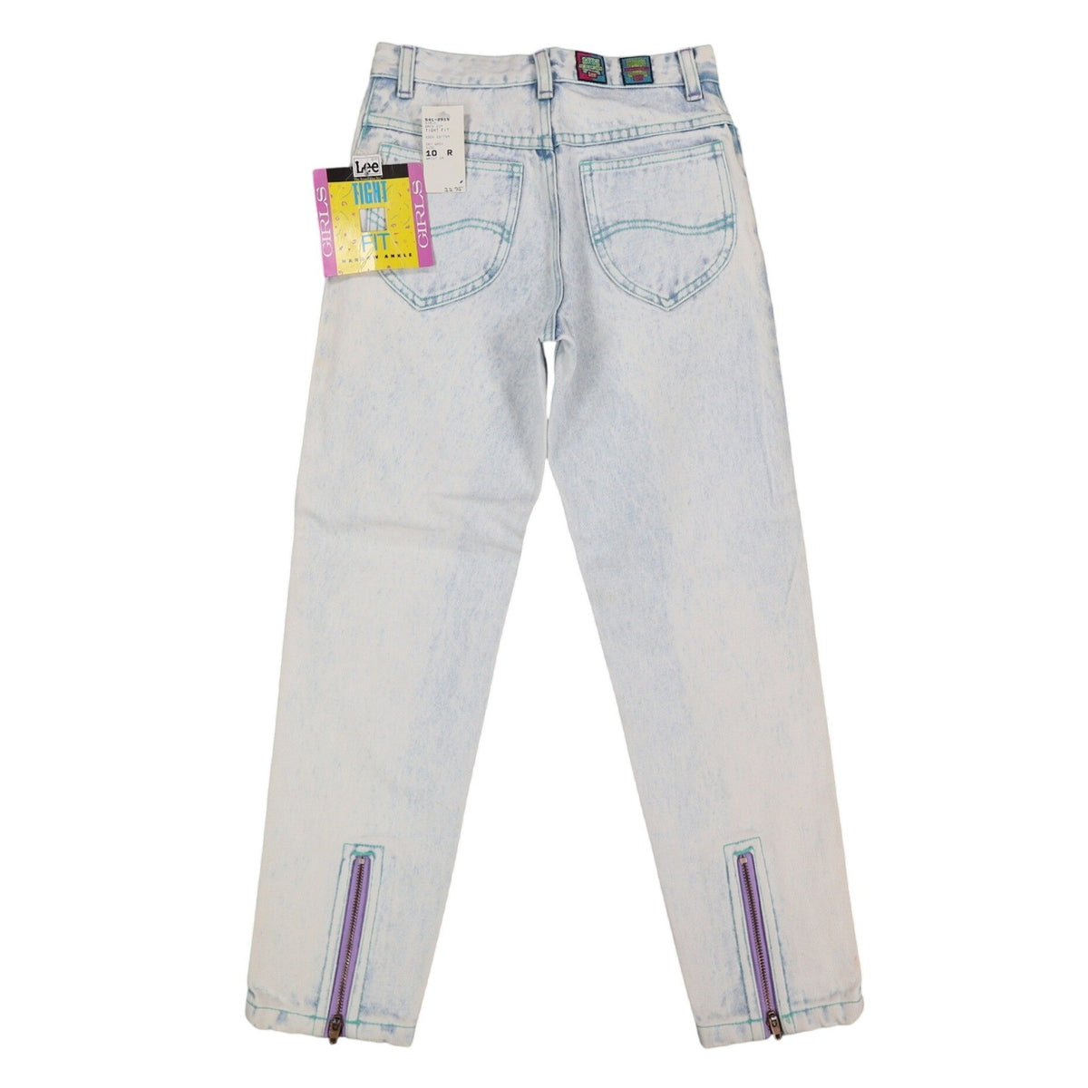 Lee Girls 10 Regular W24 Vintage 90s Sky Acid Wash High Waist Tight Fit Ankle Zip Jeans NWT Deadstock