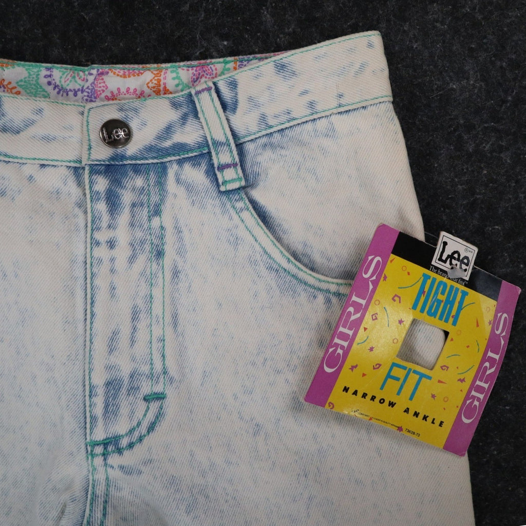 Lee Girls 10 Regular W24 Vintage 90s Sky Acid Wash High Waist Tight Fit Ankle Zip Jeans NWT Deadstock