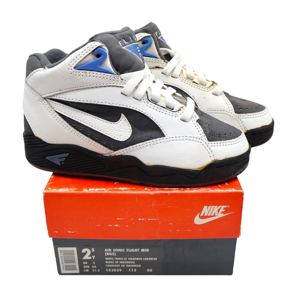 Nike Air Sonic Flight Mid Kids 2.5Y Vintage 1992 White Graphite Lake Blue Deadstock