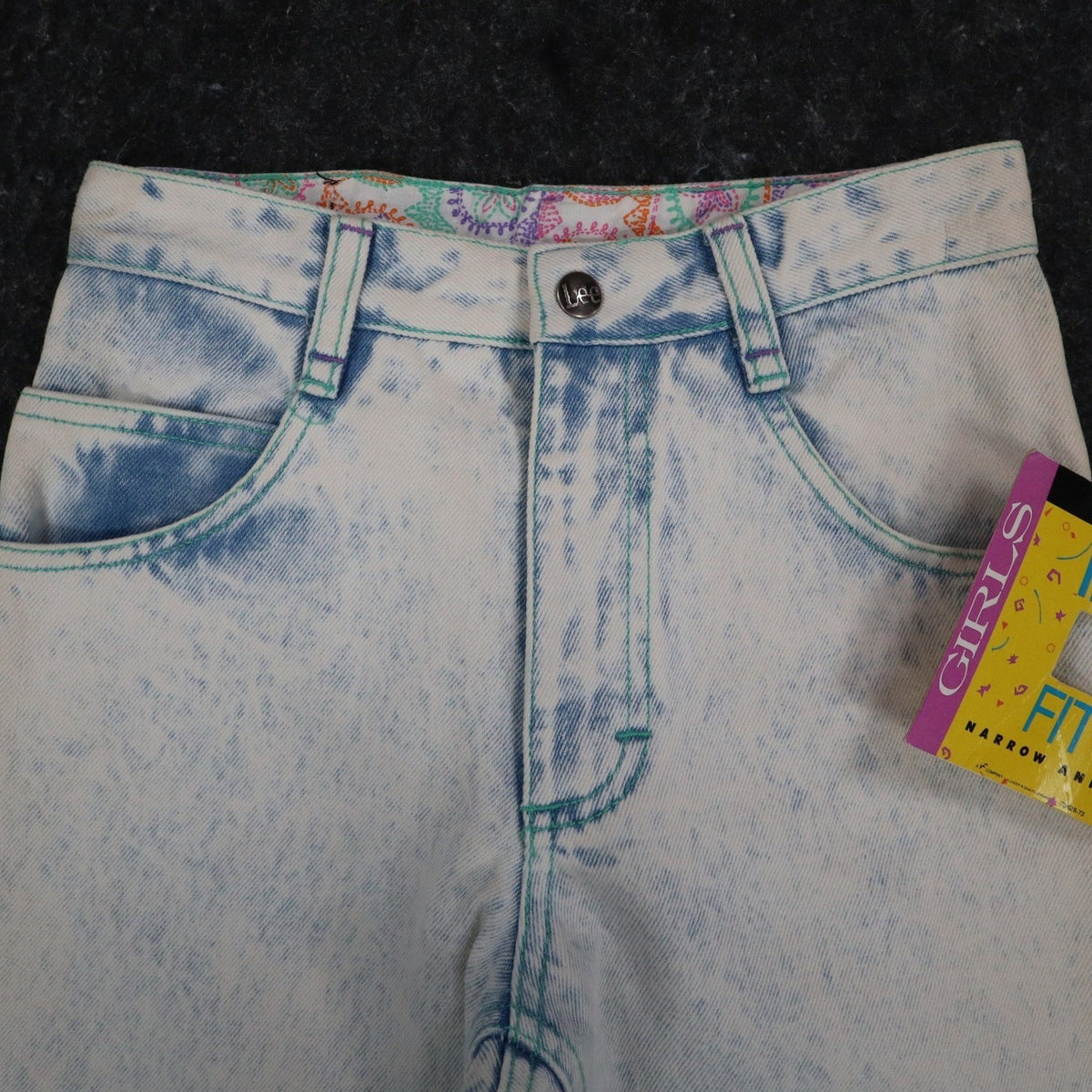 Lee Girls 10 Regular W24 Vintage 90s Sky Acid Wash High Waist Tight Fit Ankle Zip Jeans NWT Deadstock