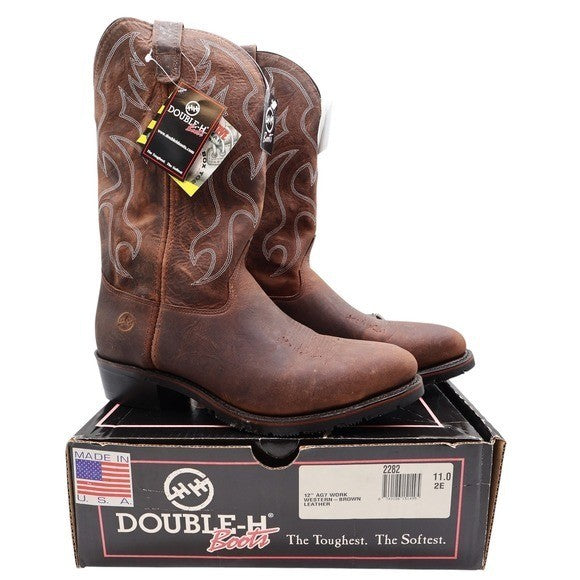 Double H 2282 AG7 Work Western Boots Brown Leather Men's Size 11 2E New
