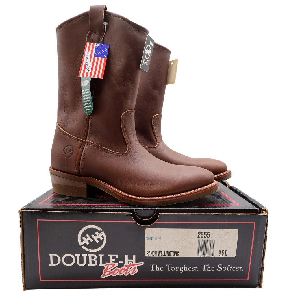 Double-H Ranch Wellington Mens 9.5 D Brown Leather Work Boots 2555 NWT USA