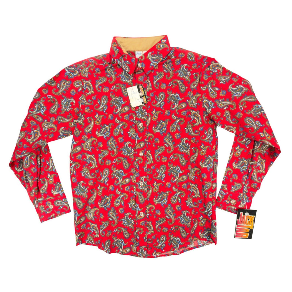 Jack Tar Paisley Shirt Boys Size 14 Vintage 80s Red Cotton Long Sleeve USA NWT