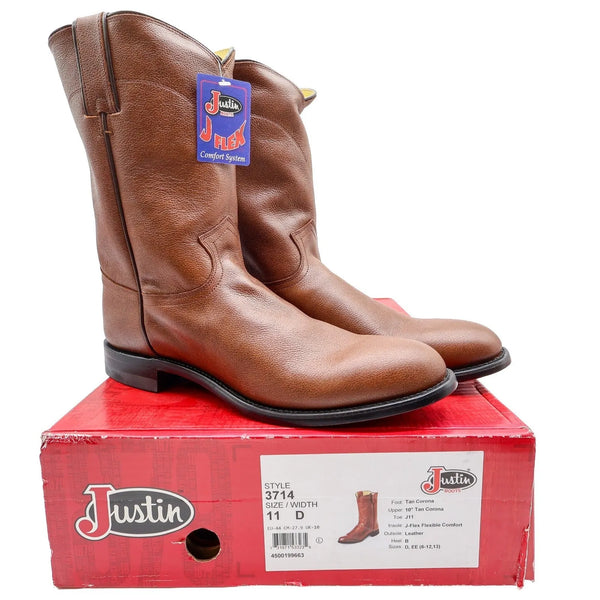 Justin Boots 3714 Mens 11 D Vintage Tan Corona Leather Western Cowboy Boots NWT