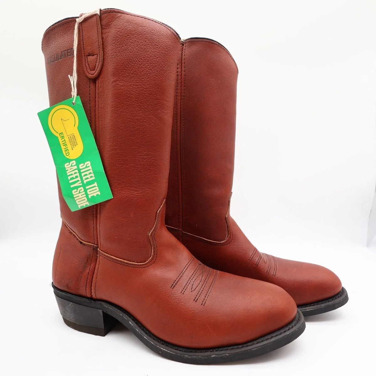 Double-H Vintage 70s Western Boots Mens 8D Brown Steel Toe Leather 1510 NIB – photo 2 of 10