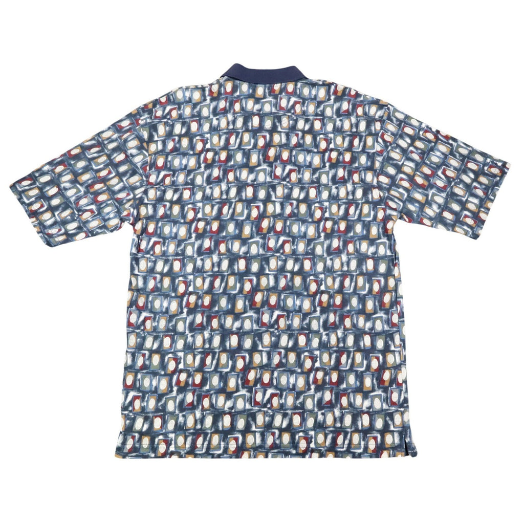 WinnerMate Polo Shirt Mens Medium Vintage 90s Blue Cotton Geometric Abstract NWT