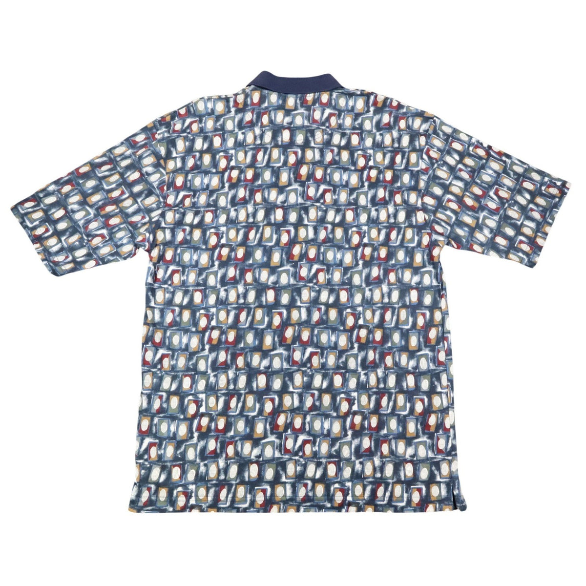 WinnerMate Polo Shirt Mens Medium Vintage 90s Blue Cotton Geometric Abstract NWT