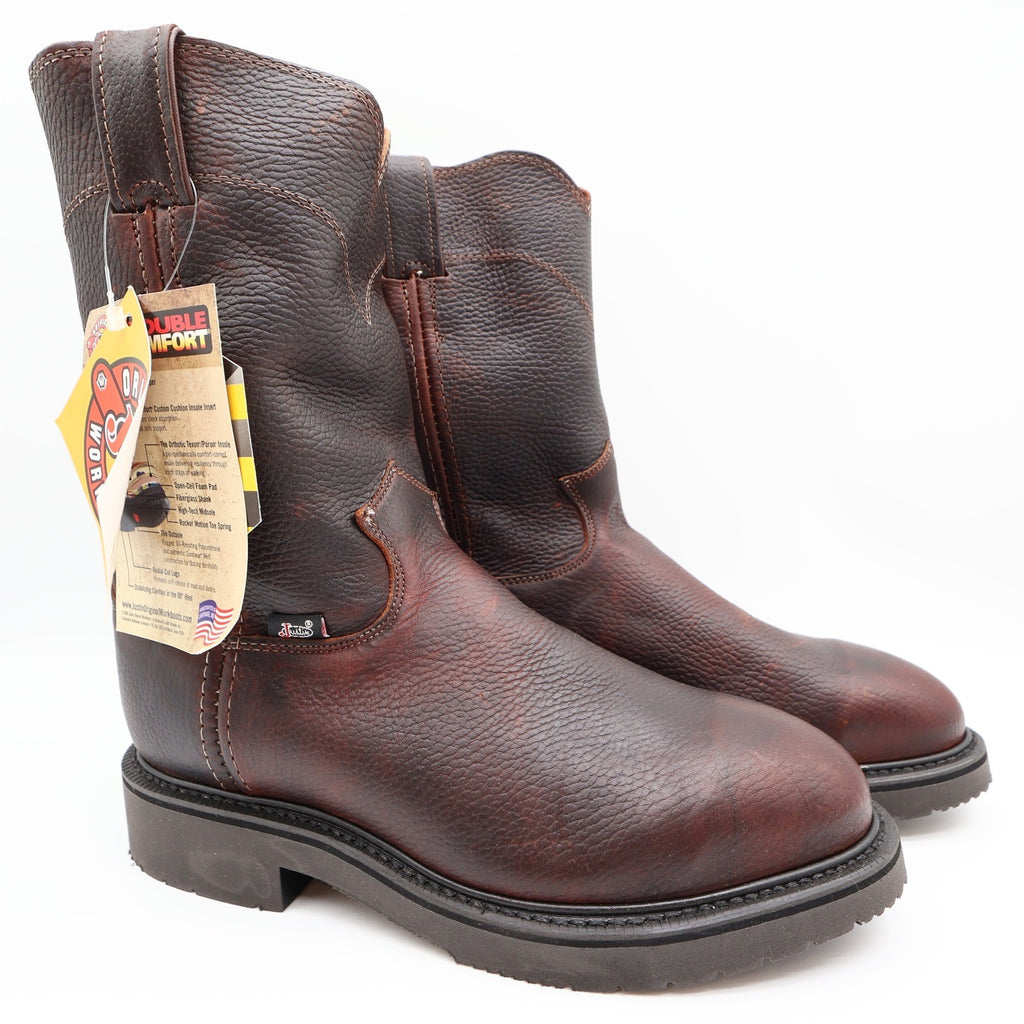 Justin 4765 Work Boots Mens 7.5 EEE Briar Pitstop Leather Pull On NWT USA Made