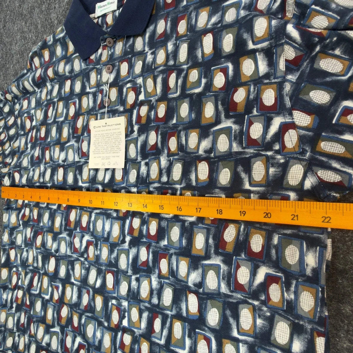 WinnerMate Polo Shirt Mens Medium Vintage 90s Blue Cotton Geometric Abstract NWT – photo 3 of 10