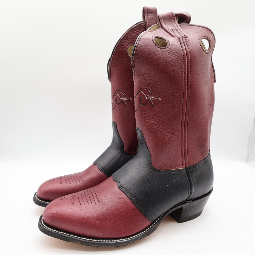 Vintage Double-H Boots Mens 10.5 D Burgundy Black Leather Cowboy Boots 1102 NWB