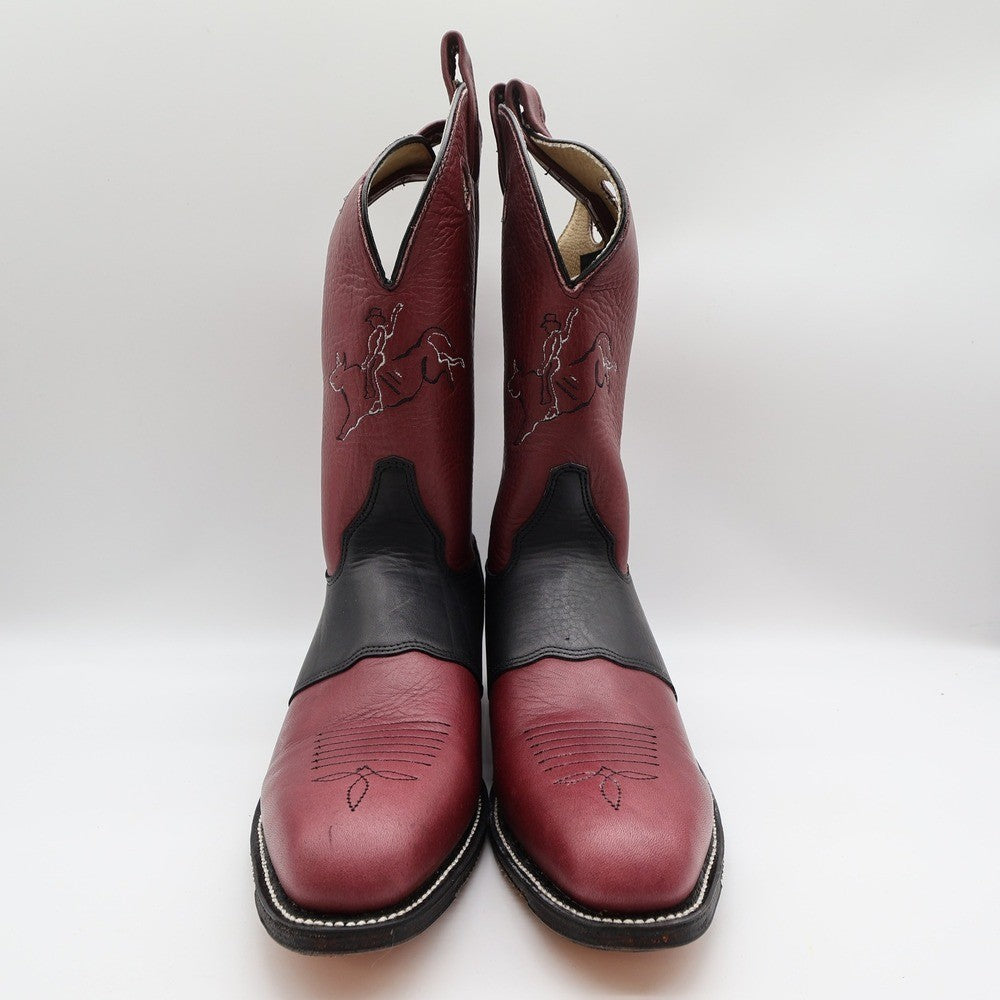 Vintage Double-H Boots Mens 10.5 D Burgundy Black Leather Cowboy Boots 1102 NWB