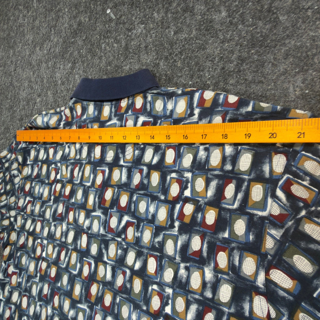 WinnerMate Polo Shirt Mens Medium Vintage 90s Blue Cotton Geometric Abstract NWT