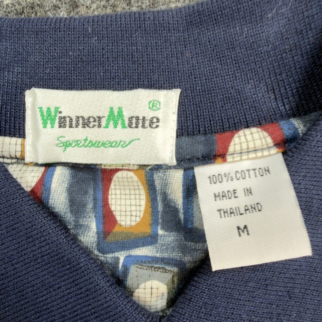 WinnerMate Polo Shirt Mens Medium Vintage 90s Blue Cotton Geometric Abstract NWT