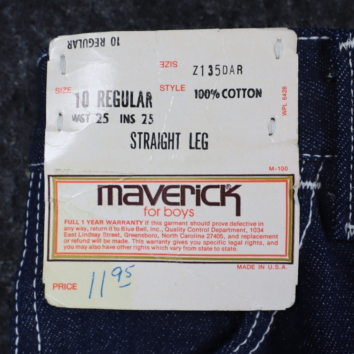 Maverick Jeans Boys 10 Regular Vintage Deadstock Blue Cotton Straight Leg USA