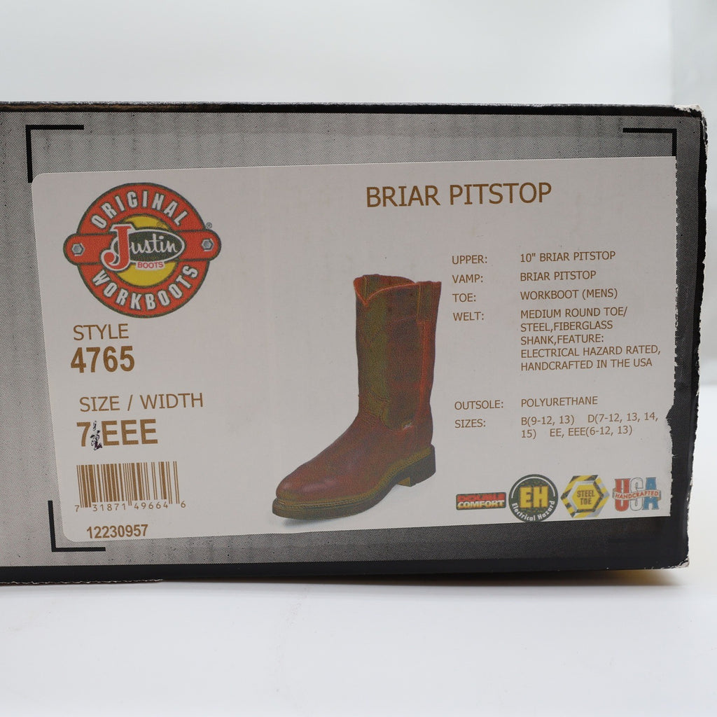 Justin 4765 Work Boots Mens 7.5 EEE Briar Pitstop Leather Pull On NWT USA Made
