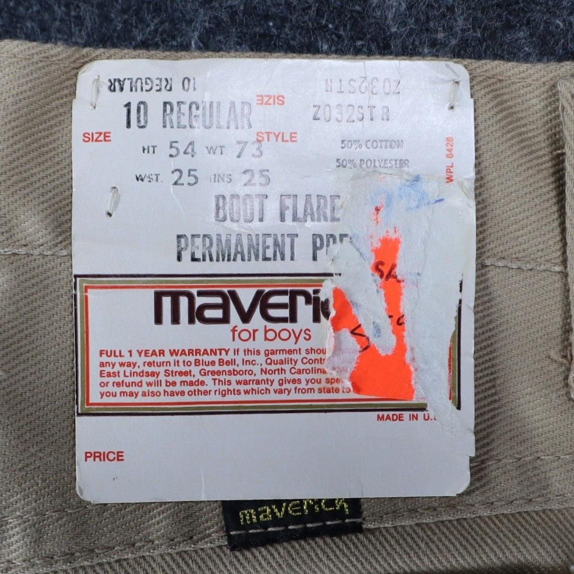 Maverick Boot Flare Pants Boys 10 Regular Vintage 70s Tan Khaki USA Deadstock