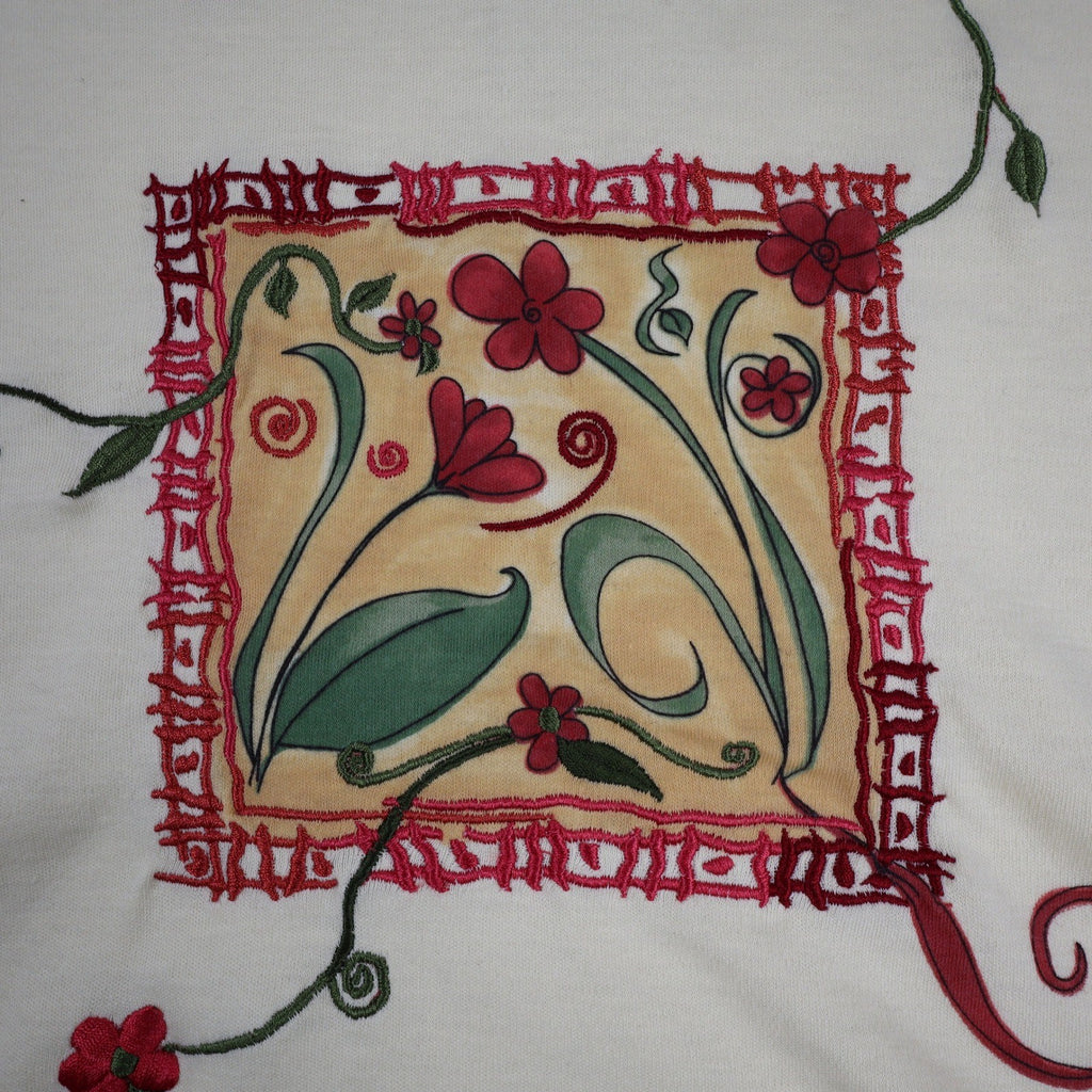 TM Sport by That's Me V-Neck Top Large Vintage Y2K Yellow Floral Embroidered NWT - take2supply