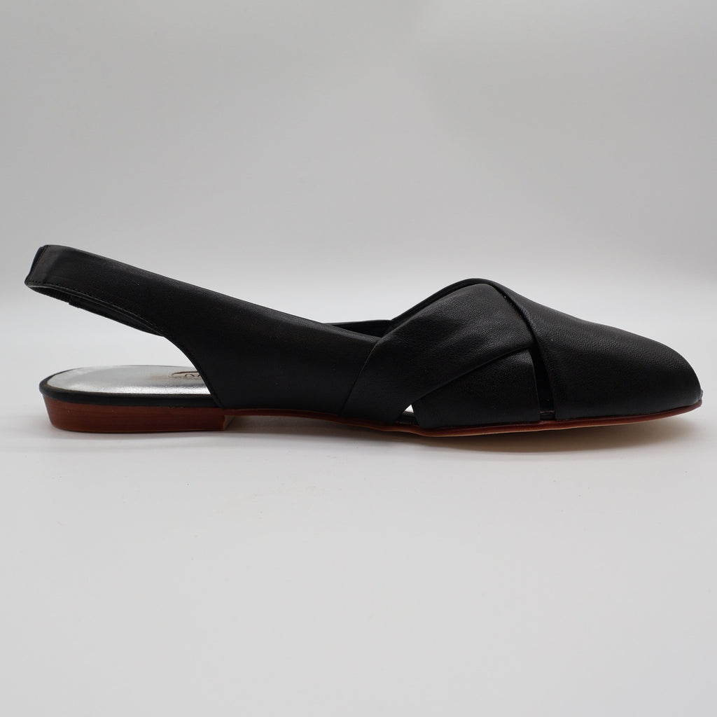 Nicole Bridget Sandals Women 9 Black Leather Slingback Flat Peep Toe Vintage y2k - take2supply
