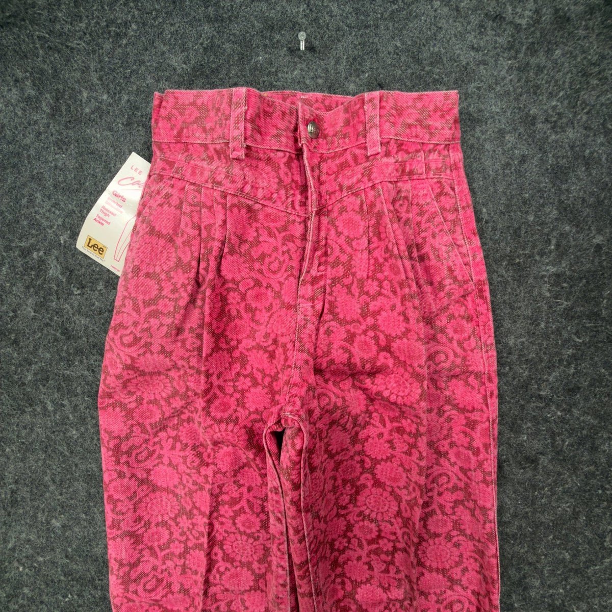 Lee Vintage 80s Floral Pants Girls 12 Magenta Pink Cotton High Waist NWT USA - take2supply