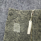 She + Sky Snake Print Mini Skirt Womens Large Olive Green Distressed New C714 - take2supply