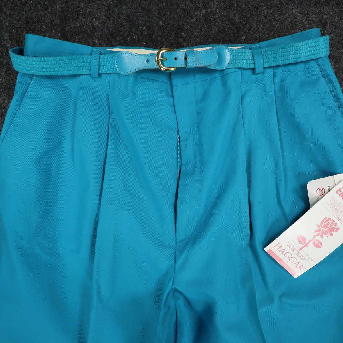 Haggar Classics Pants Womens 20 Turquoise Pleated Belted USA NWT Deadstock - take2supply