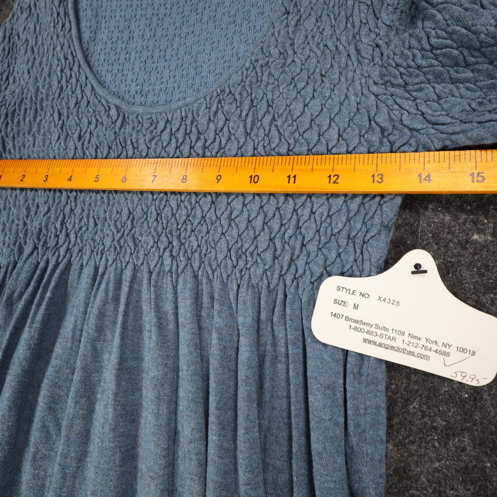 Angie Dress Womens Size M Blue Smocked Knit Bell Sleeve Mini Boho Y2K X4325 - take2supply