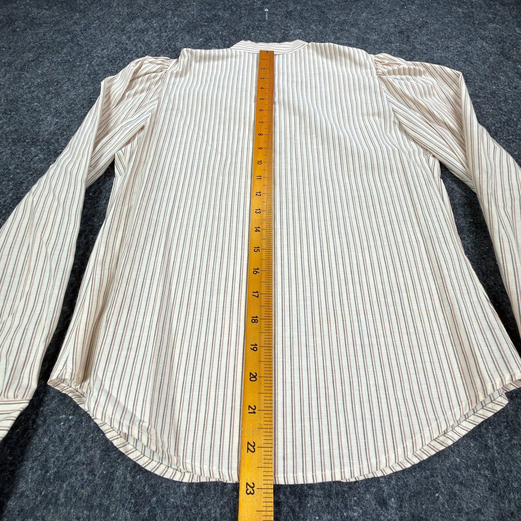 Fancy Free Vintage 80s Puff Sleeve Blouse Womens 5 Tan Striped New - take2supply