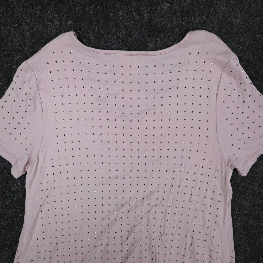 Vocal Rhinestone Stud Tunic Top Womens Small Mauve Pink High Low Layered V-Neck - take2supply