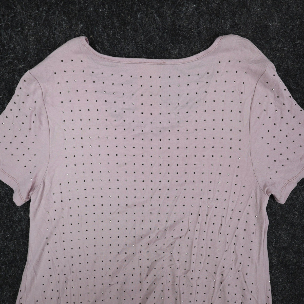 Vocal Rhinestone Stud Tunic Top Womens Small Mauve Pink High Low Layered V-Neck - take2supply