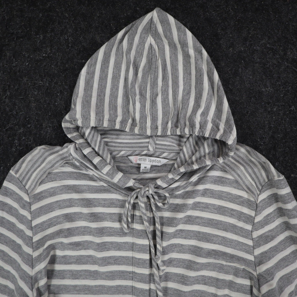 Erin London Womens M Gray White Striped Lace Up Hooded Tunic Top NWT - take2supply