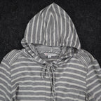 Erin London Womens M Gray White Striped Lace Up Hooded Tunic Top NWT - take2supply