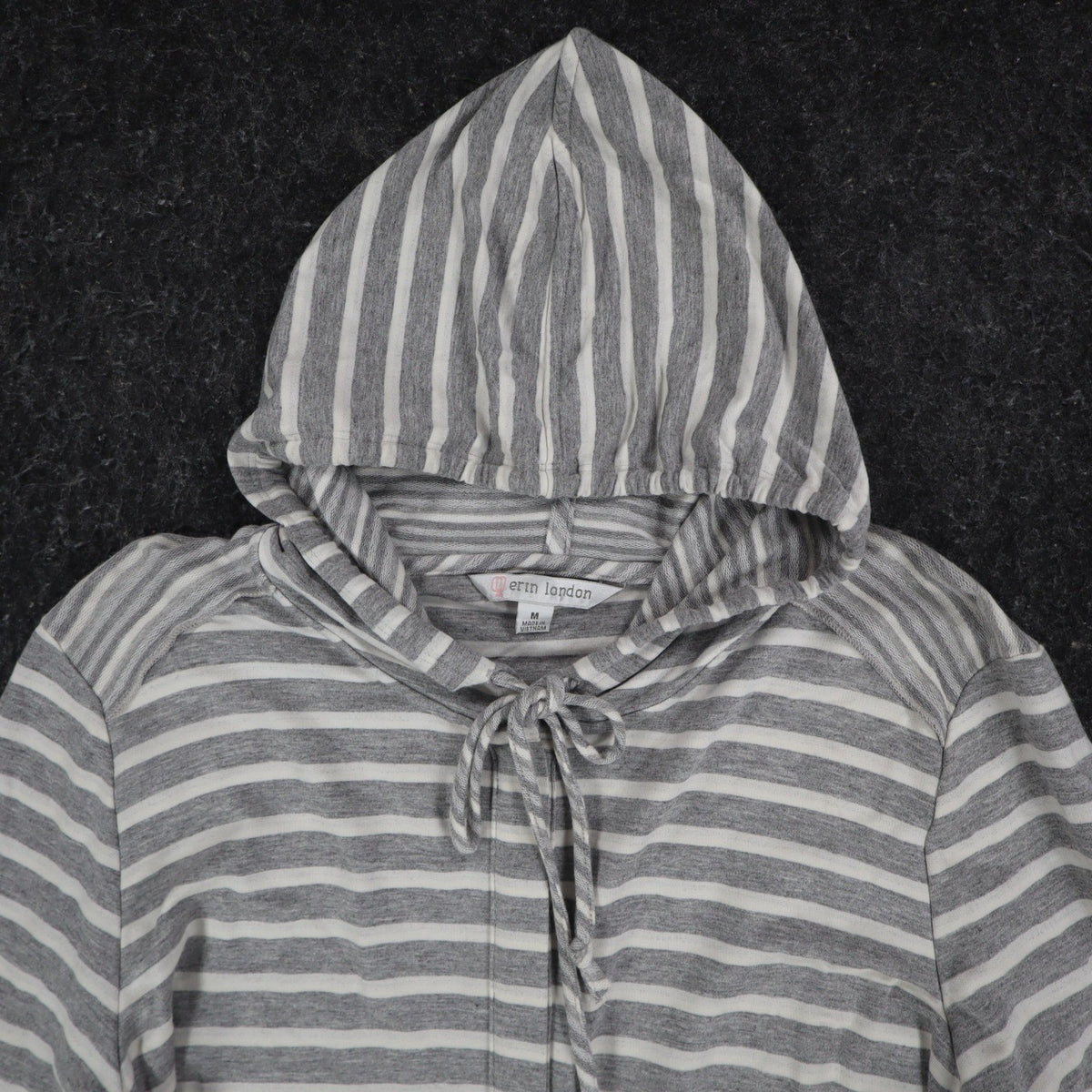 Erin London Womens M Gray White Striped Lace Up Hooded Tunic Top NWT - take2supply