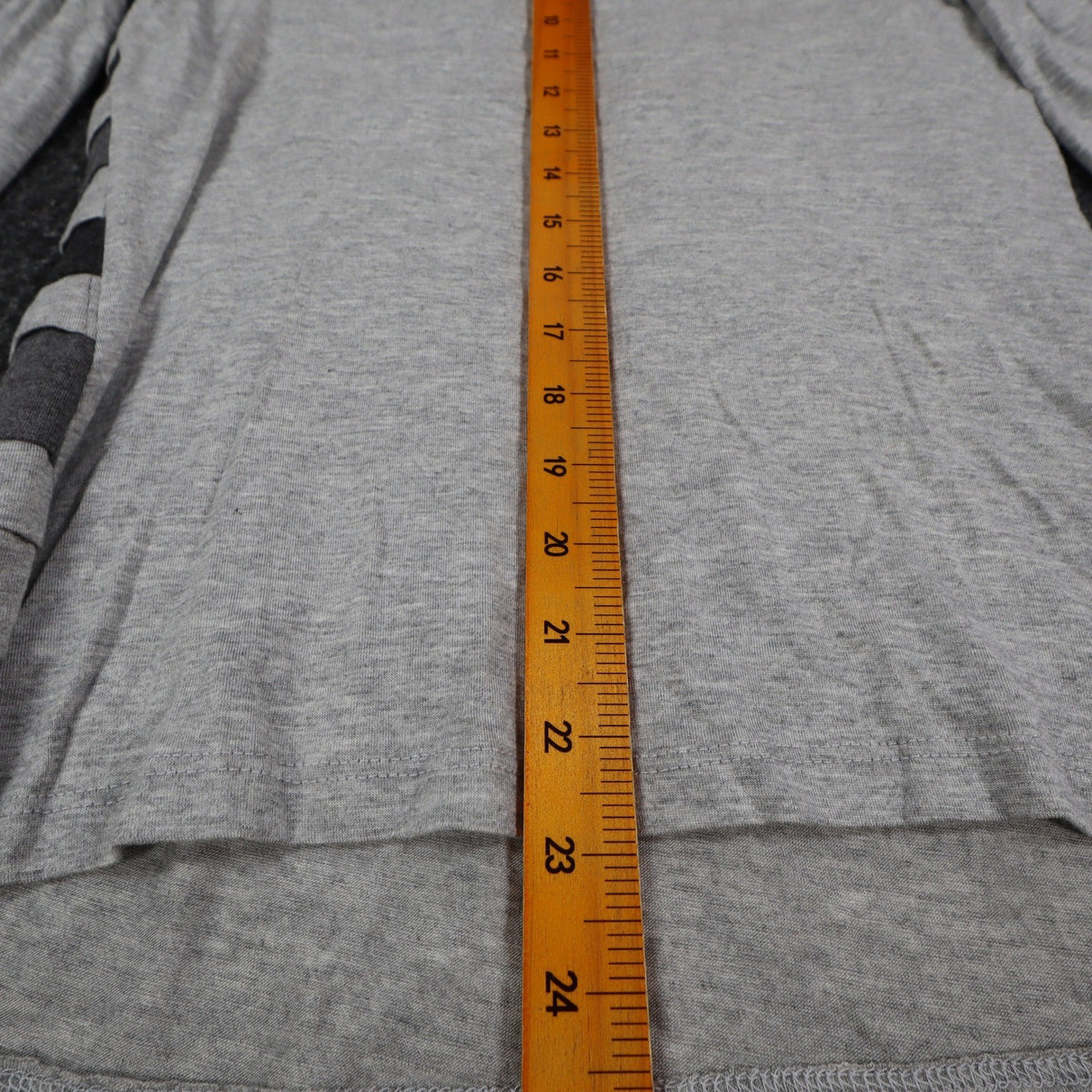 Democracy Top Womens Small Gray Striped Ruffle Front Long Sleeve Rayon Stretch - take2supply