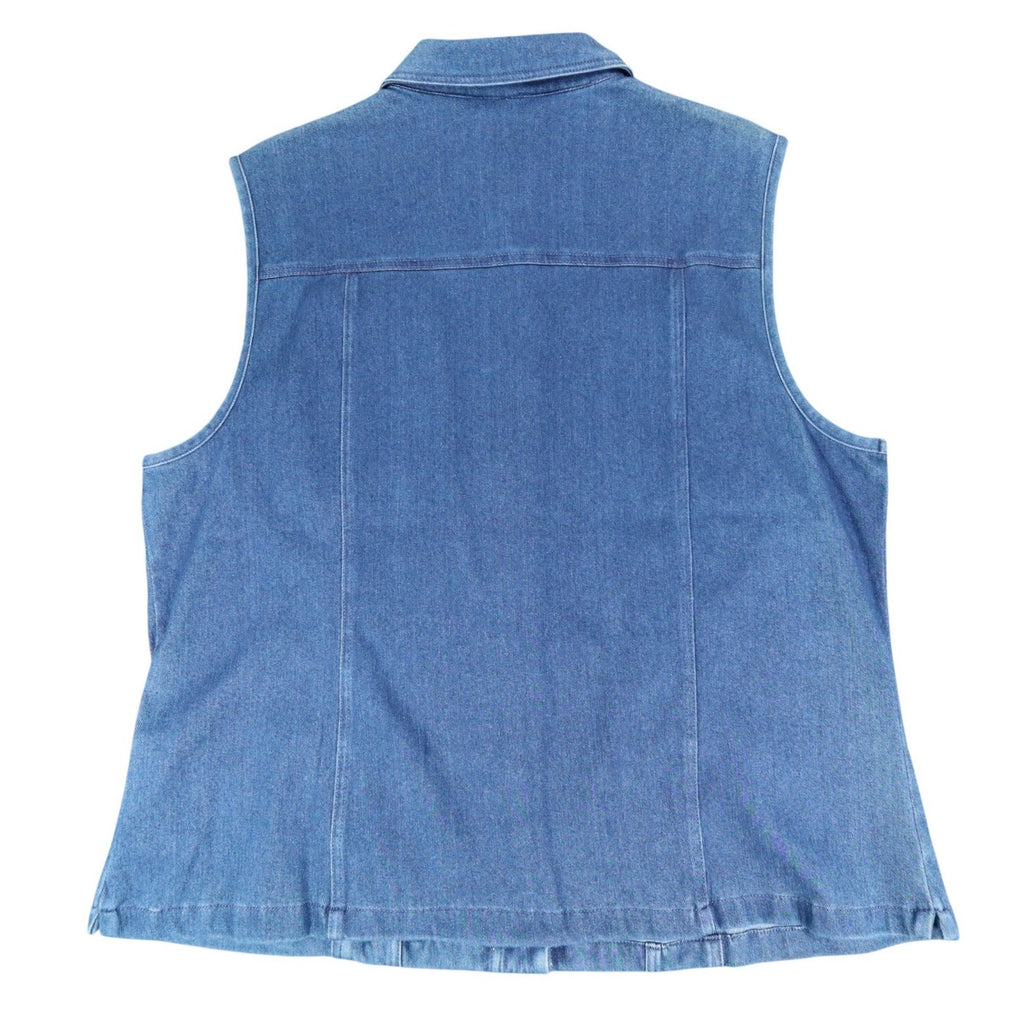 Links Denim Vest Womens XL Blue Stretch Button Front Sleeveless Jean Jacket NEW - take2supply