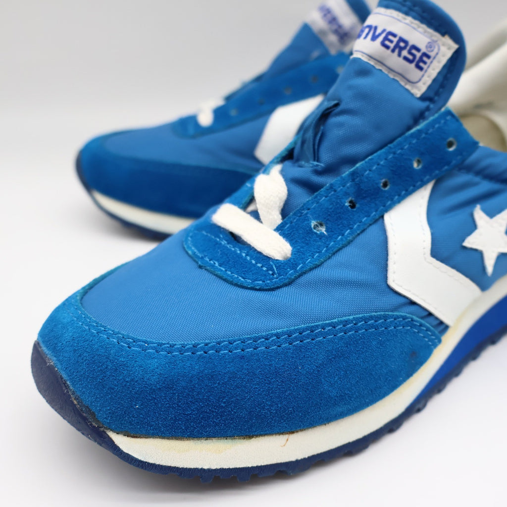 Converse Road Star Boys Size 3 Vintage 80s Blue White Nylon Suede Sneakers NOS - take2supply