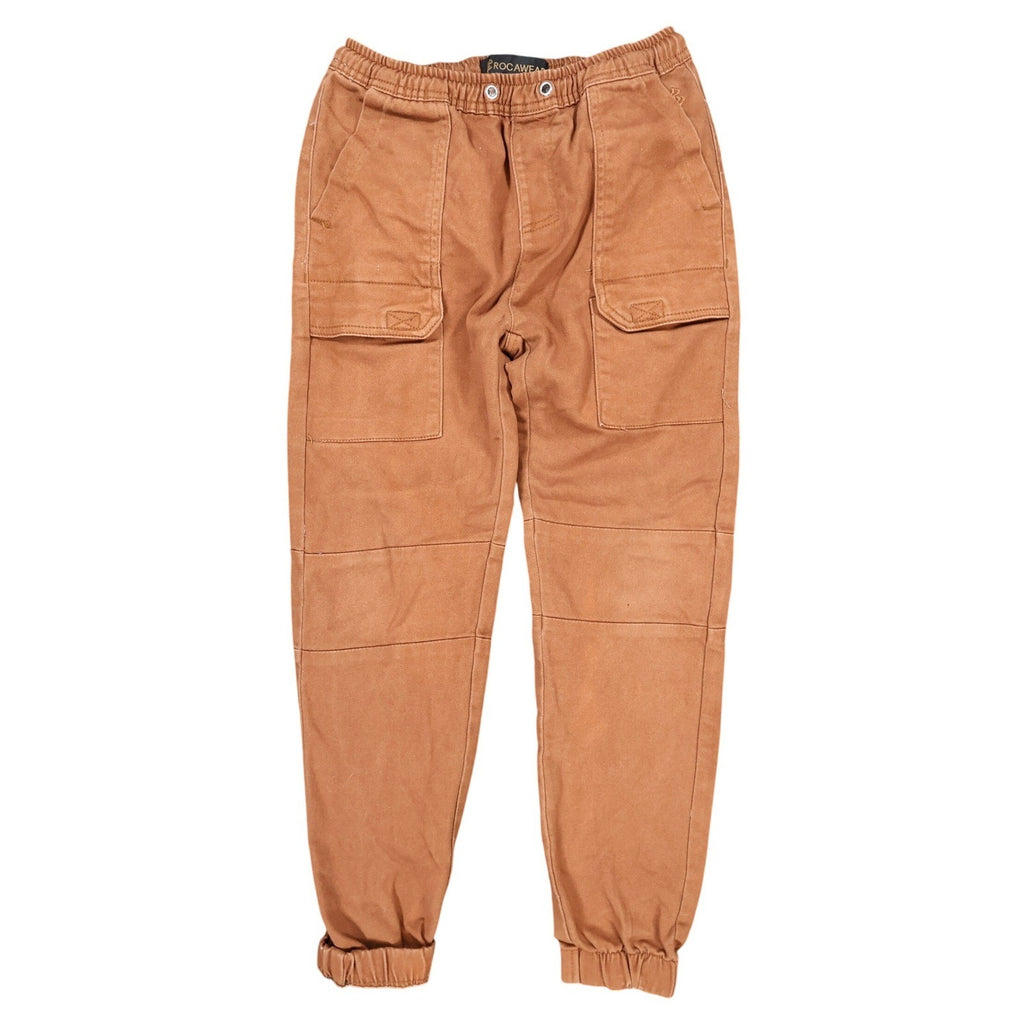 Rocawear Cargo Jogger Pants Boys L 14/16 Brown Cotton Stretch Utility Streetwear - take2supply