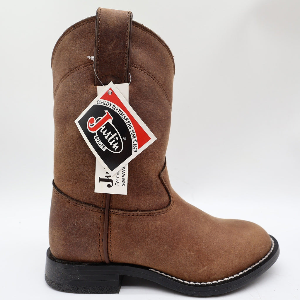 Justin 3410C Kids Western Boots 11D Brown Leather NWT Deadstock Cowboy - take2supply