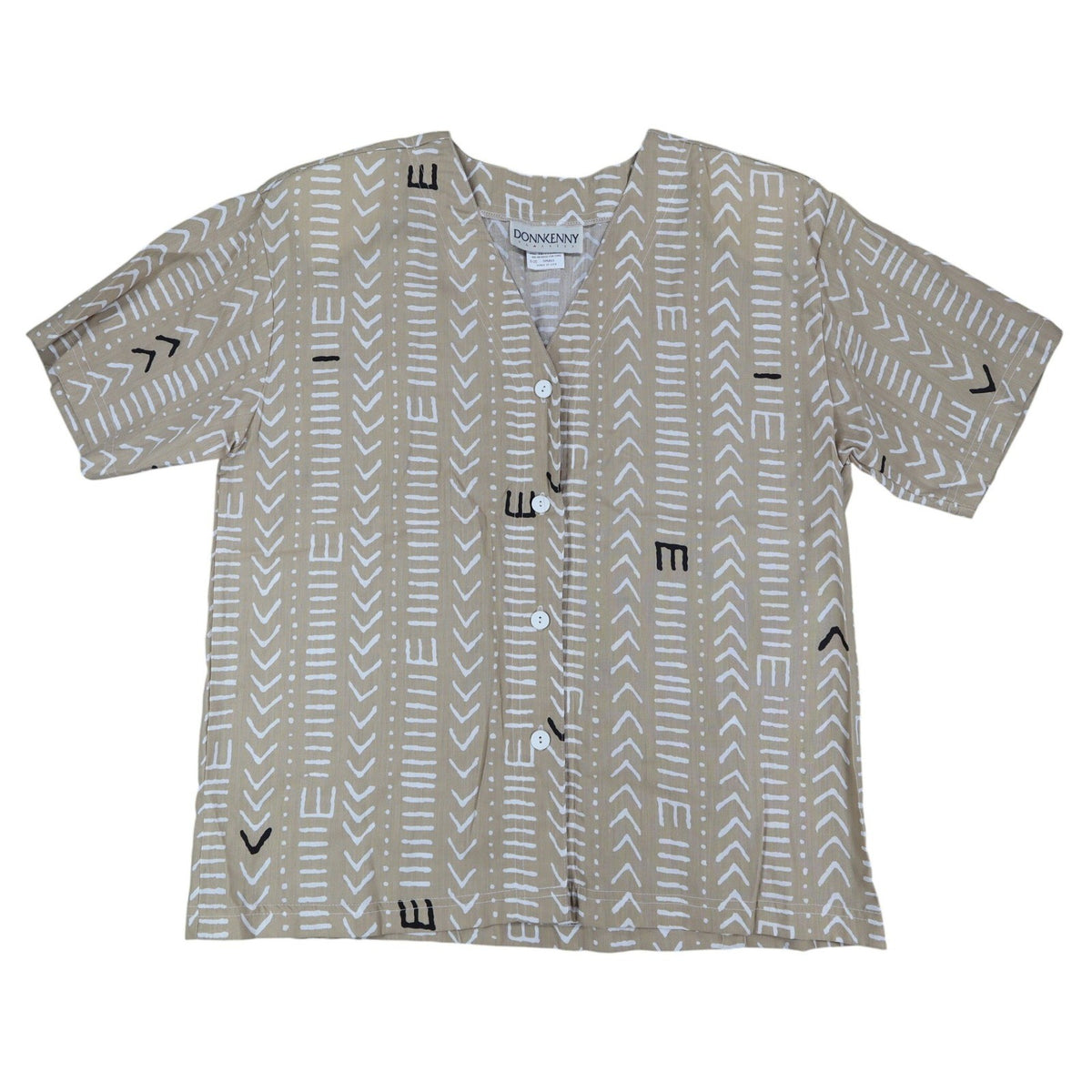 Donnkenny Classics Blouse Womens Small Vintage 90s Khaki Mudcloth Print USA NWT - take2supply