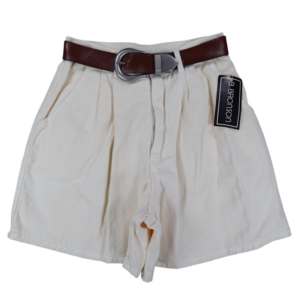 B. Bronson Shorts Womens 3 Vintage 90s Natural Cotton Pleated High Waist Belted - take2supply