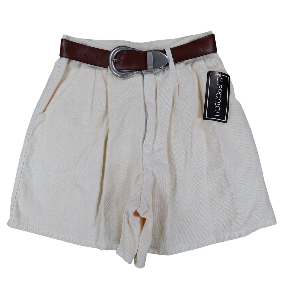 B. Bronson Shorts Womens 3 Vintage 90s Natural Cotton Pleated High Waist Belted - take2supply