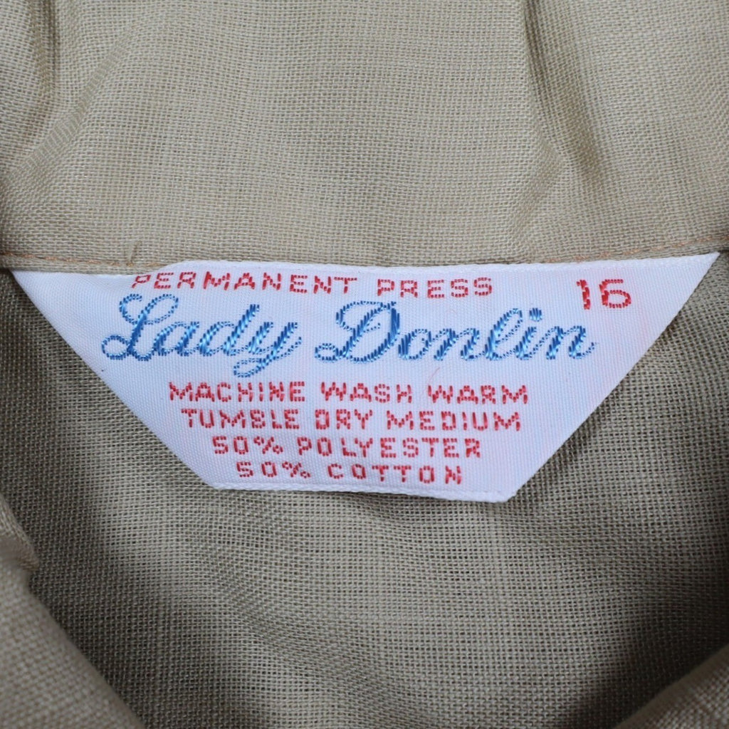 Lady Donlin Button Down Shirt Womens 16 Vintage 70s Tan Cotton Blend Deadstock - take2supply