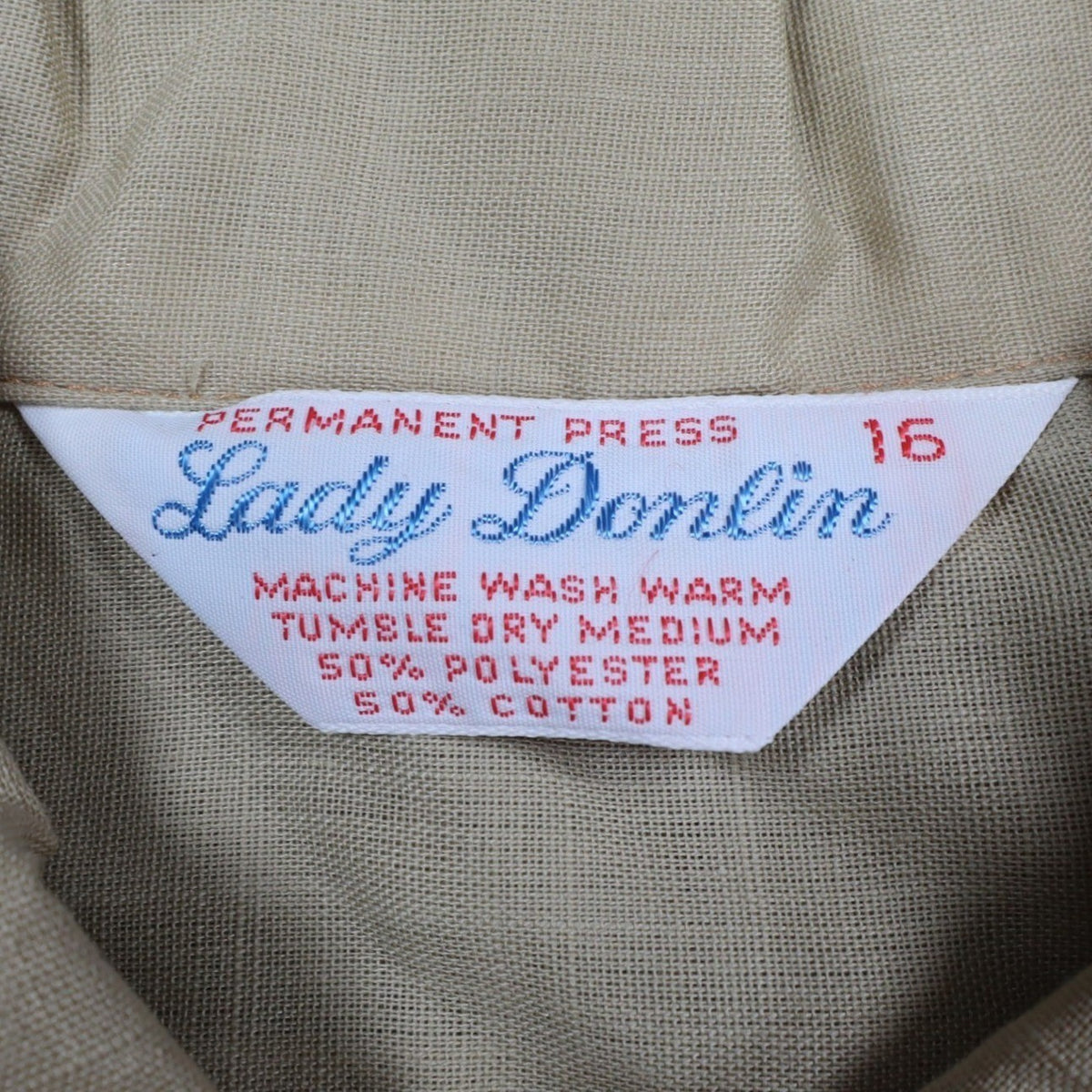 Lady Donlin Button Down Shirt Womens 16 Vintage 70s Tan Cotton Blend Deadstock - take2supply