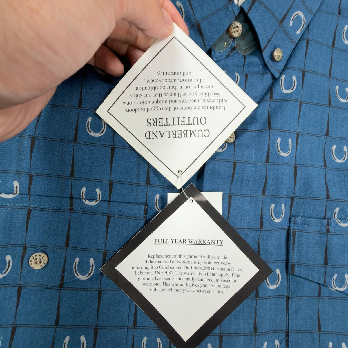 Cumberland Outfitters Y2K Western Shirt Mens L Blue Cotton Horseshoe NWT C455 - take2supply