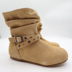 L'Amour Slouch Ankle Boots Kids Size 1 Tan Suede Leather Studded Buckle A612 - take2supply