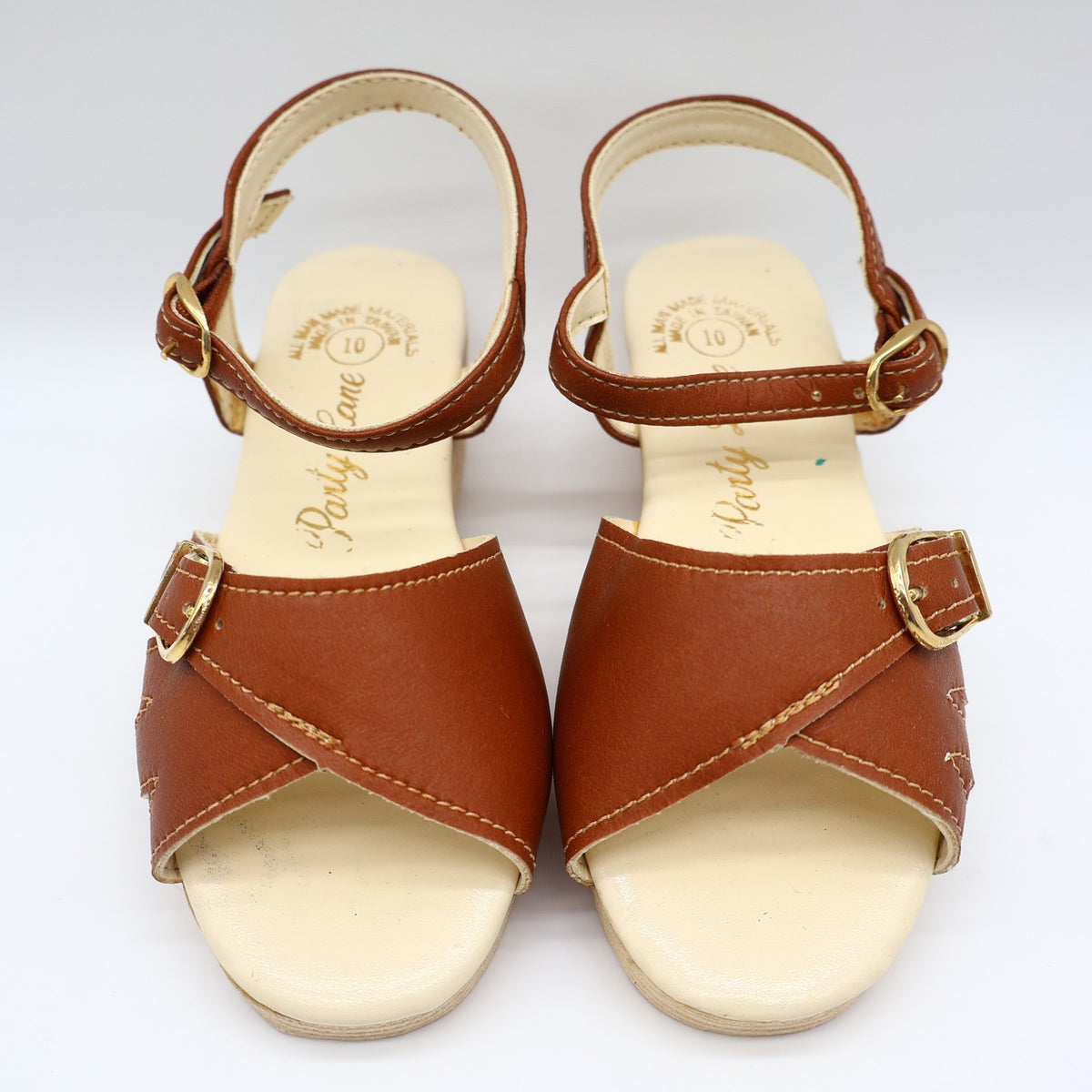 Party Lane Wedge Sandals Toddler Size 10 Vintage Brown Faux Leather Deadstock - take2supply