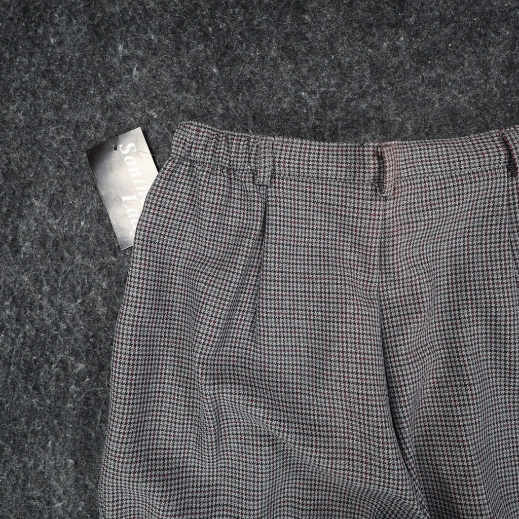 Southern Lady Plaid Dress Pants Womens 8 Vintage Grey Burgundy Pleated Trousers - take2supply