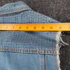 Vocal Denim Vest Womens XL Blue Cotton Studded Rhinestone Frayed Raw Edge Vest - take2supply