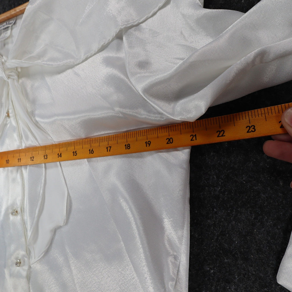 Laura Mae Blouse Womens 12 Vintage 80s White Satin Sailor Collar Tie Neck 6620 - take2supply
