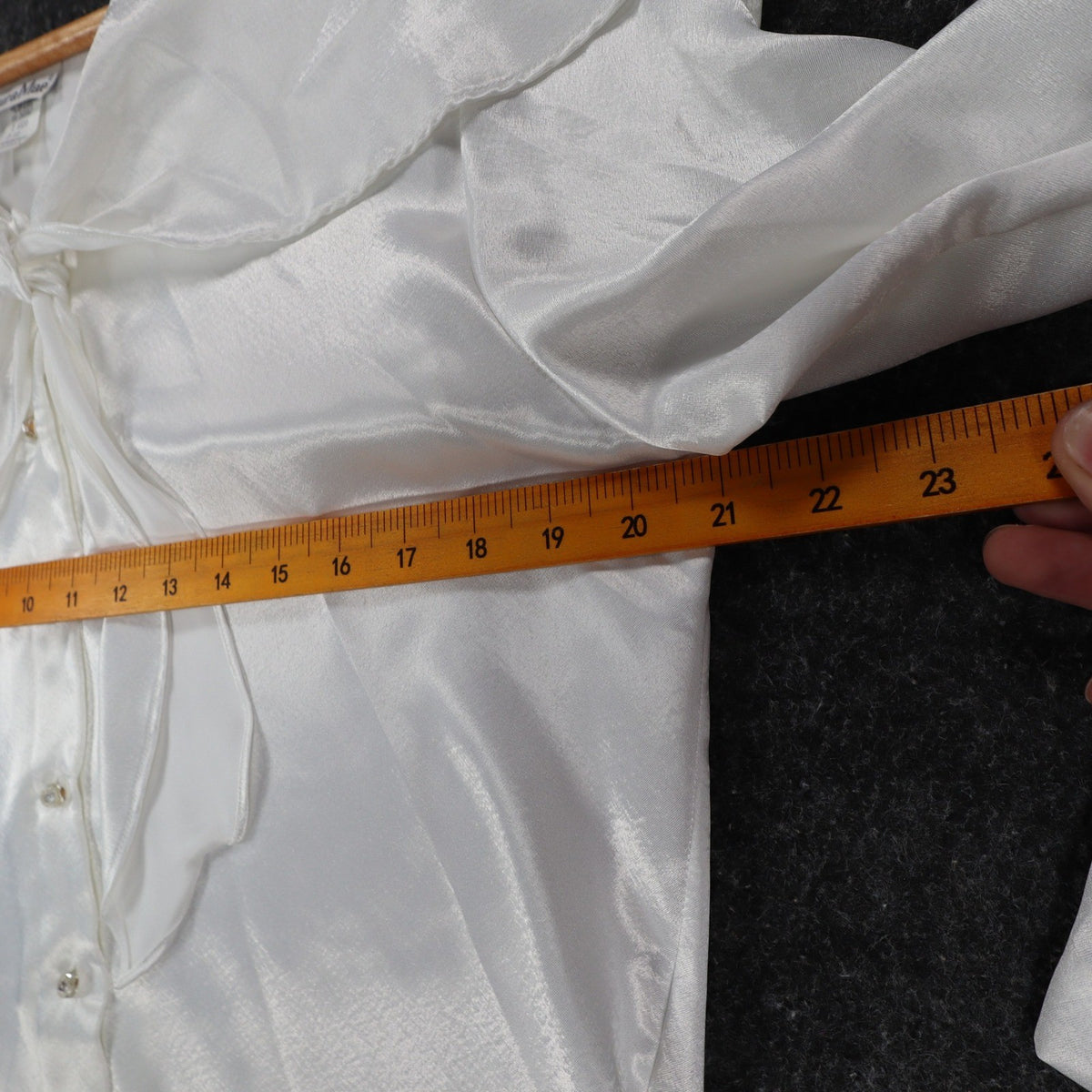 Laura Mae Blouse Womens 12 Vintage 80s White Satin Sailor Collar Tie Neck 6620 - take2supply