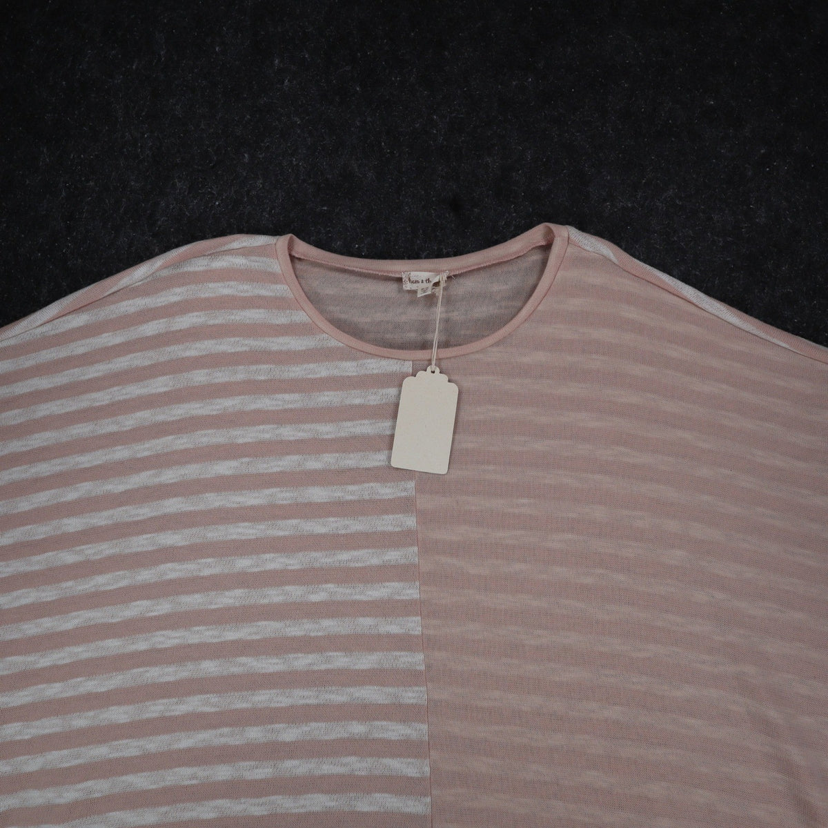 Hem & Thread Top Womens M/L Pink White Striped Oversized Boxy Knit Scoop Neck - take2supply